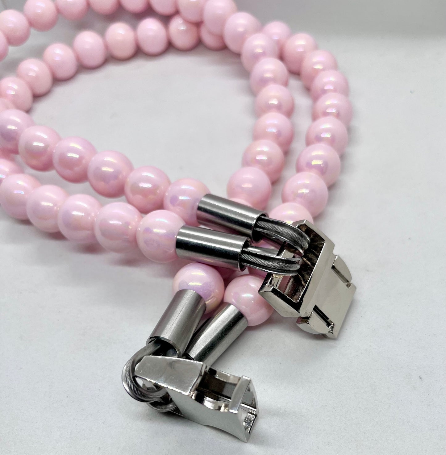 Extra AF Pink Beaded Stainless Steel Dog Collar Luxury Collection 25mm