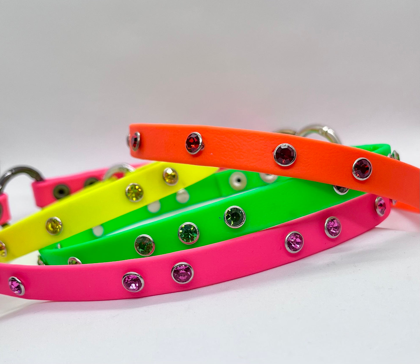 'Just Fine' Neon Bling BioThane® Collar Rhinestone Crystal Studs