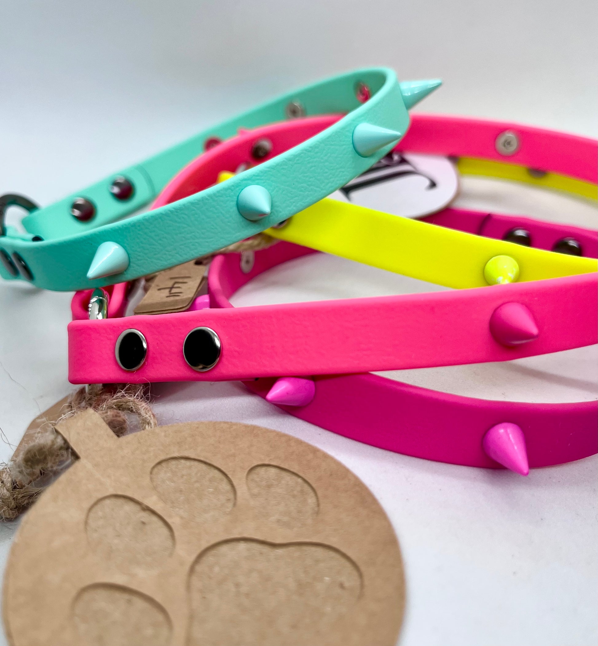 'Oh My' Colour Blend BioThane® Studded Dog Collar - 13mm Cone Spike Studs | JOOLS LONDON