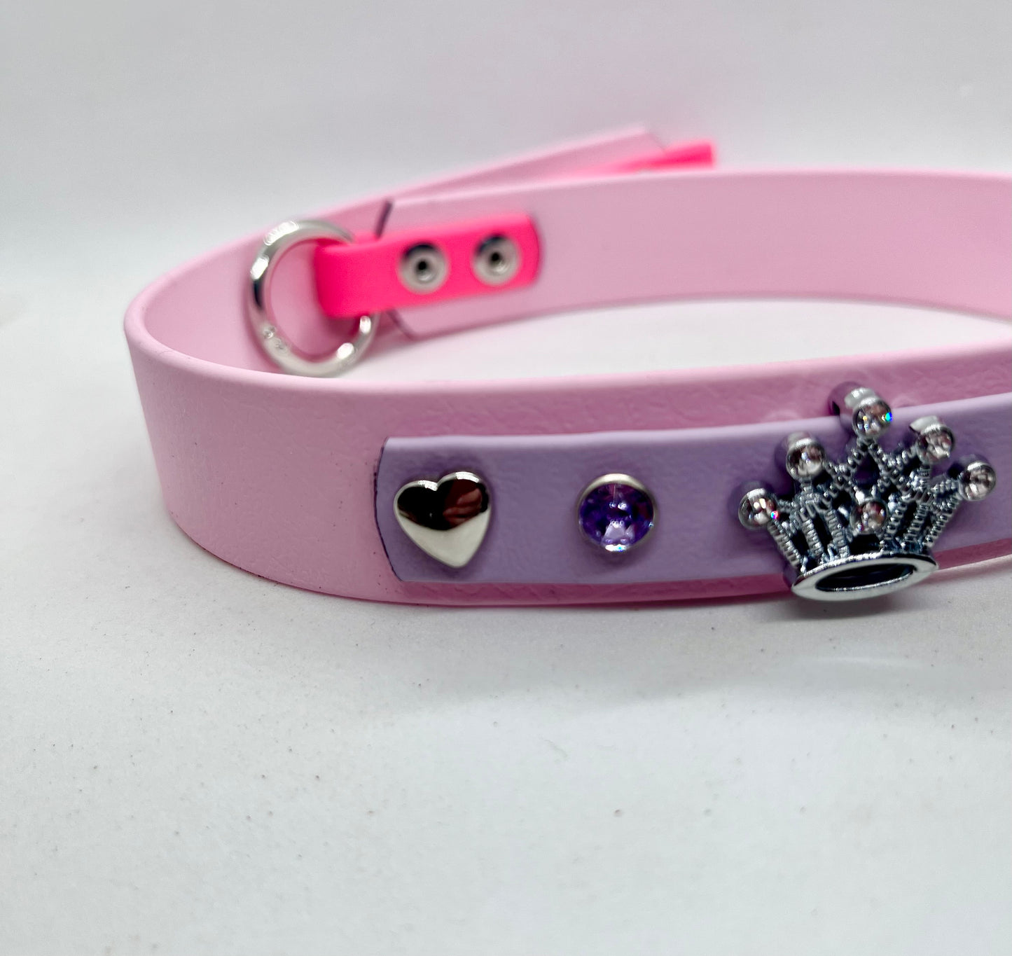 Luxe Princess Pink & Lilac BioThane® Diamanté Crown Dog Collar by JOOLS LONDON