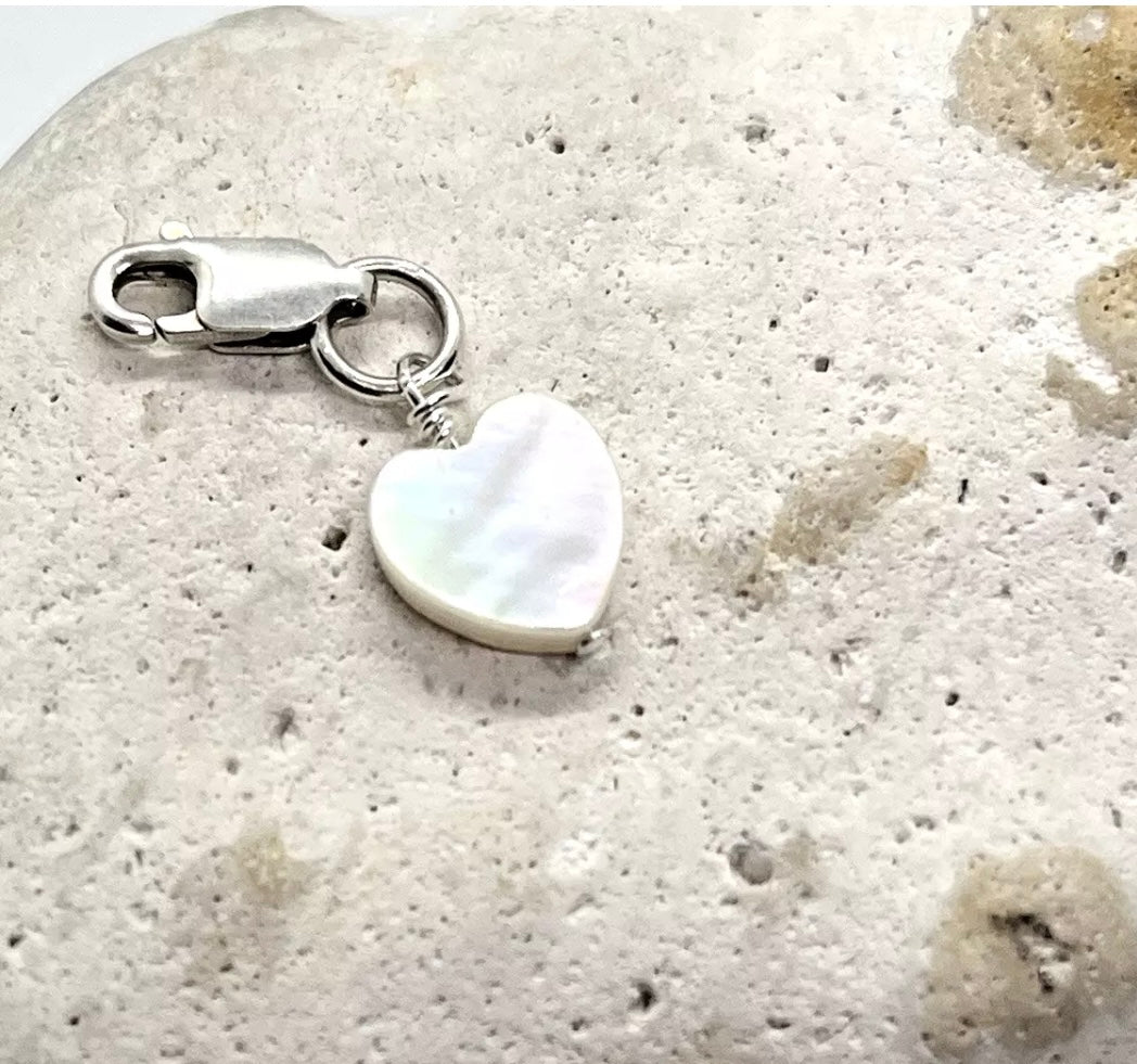925 sterling silver iridescent Mother of Pearl HEART charm