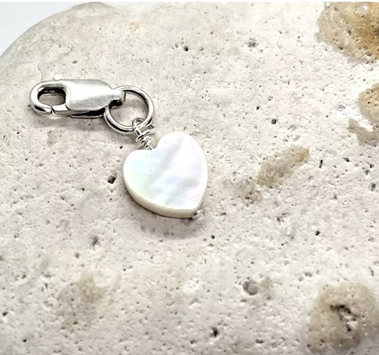 925 sterling silver iridescent Mother of Pearl HEART charm