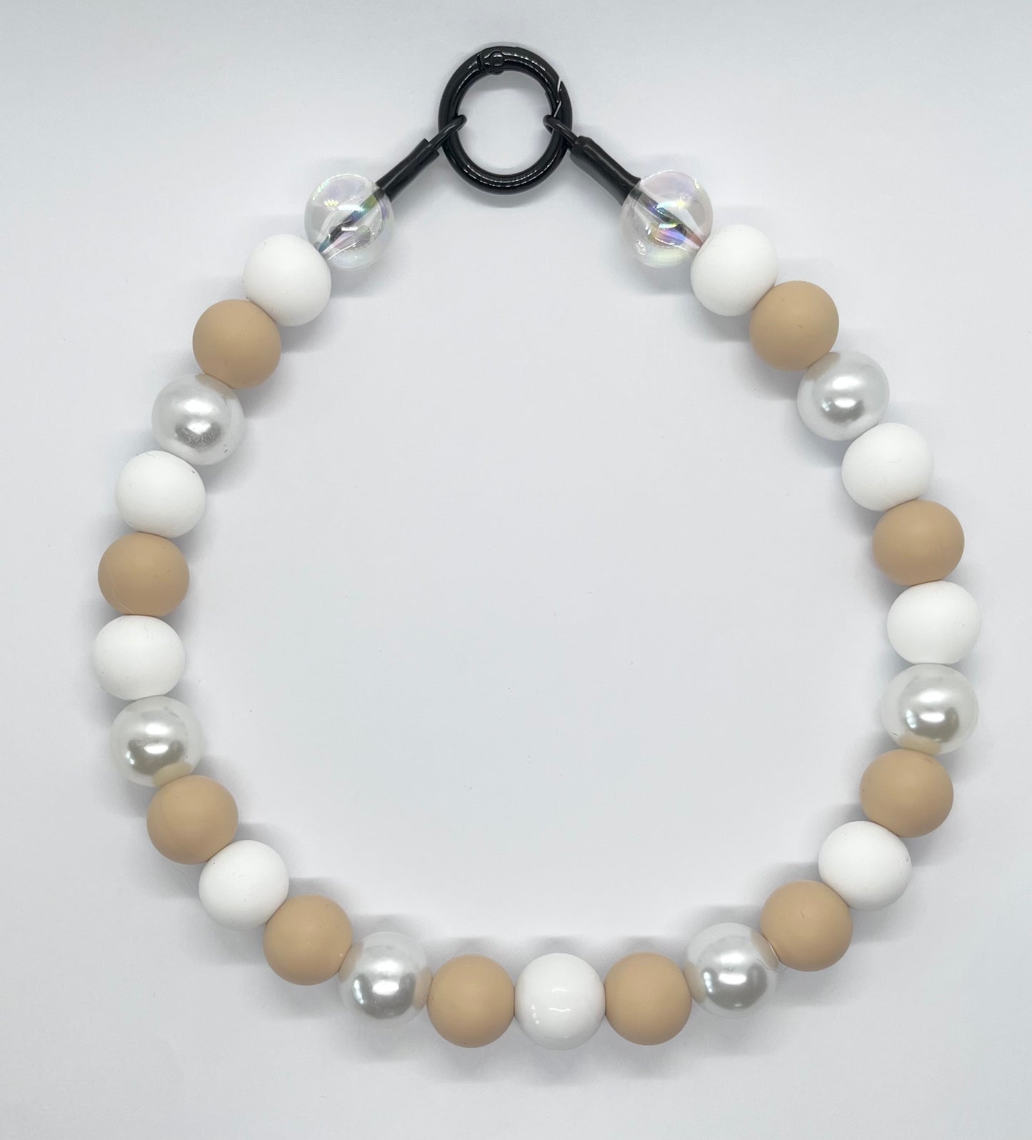 Beige & white crystal & pearl beaded dog collar necklace