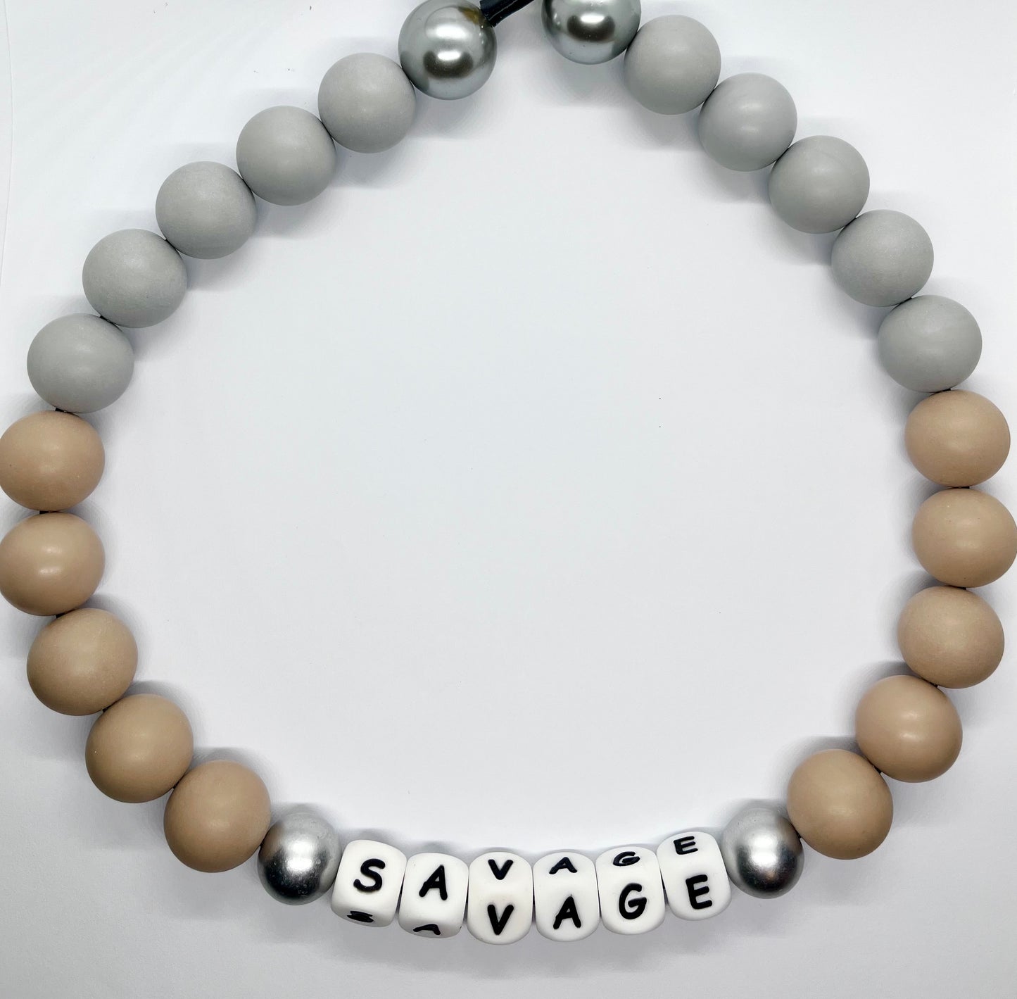 ‘Savage Shadow’ matte grey & tan beige personalised beaded bead dog collar pet necklace