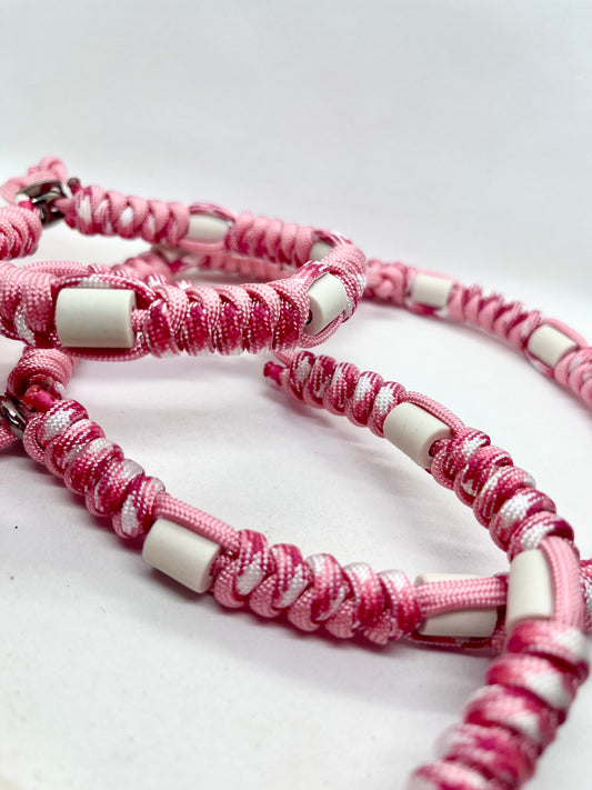 'Pink Pawfect' Breast Cancer Awareness EM Collar -  Pink & White Beaded Dog Collar Flea & Tick Prevention