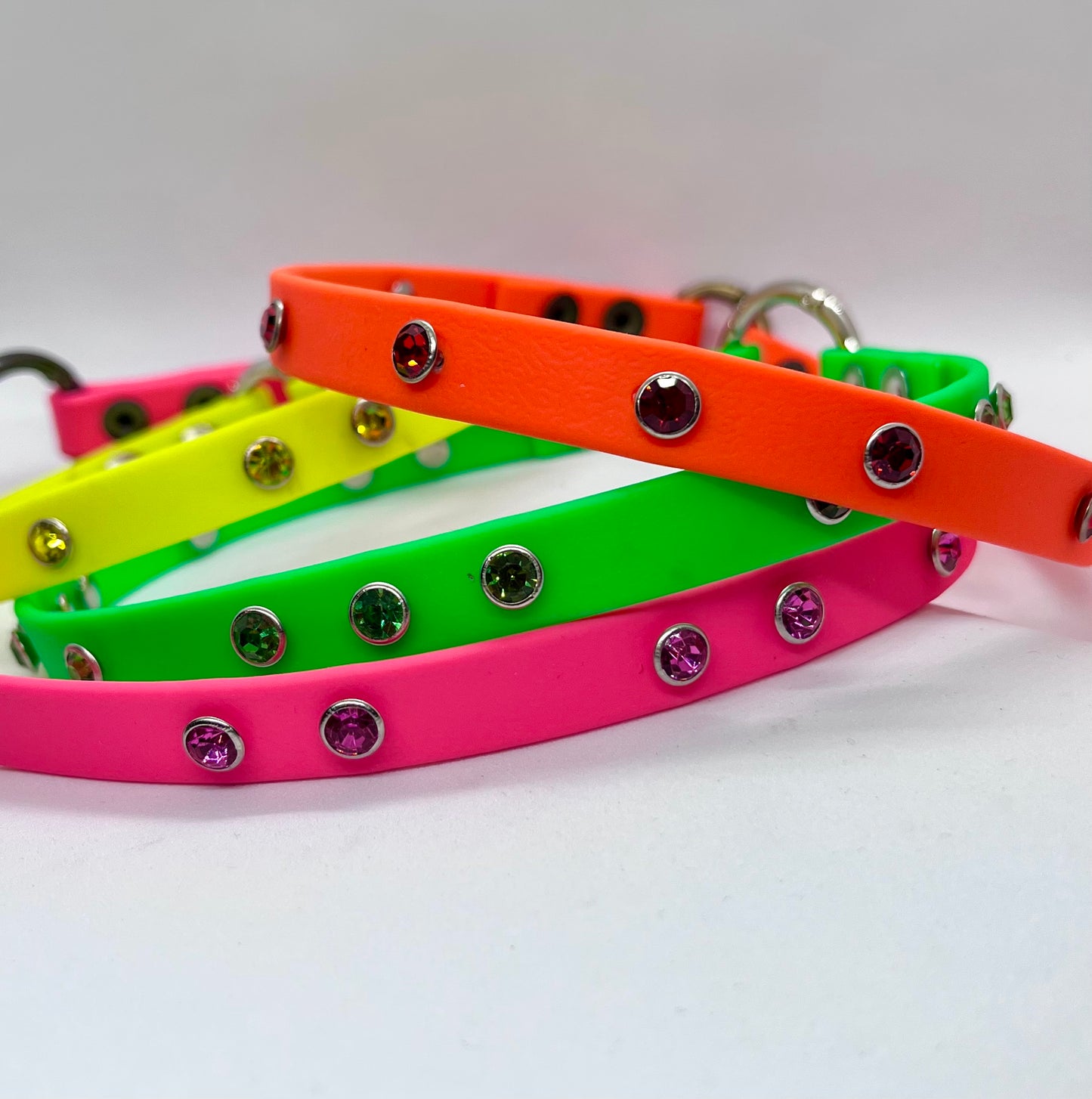 'Just Fine' Neon Bling BioThane® Collar Rhinestone Crystal Studs
