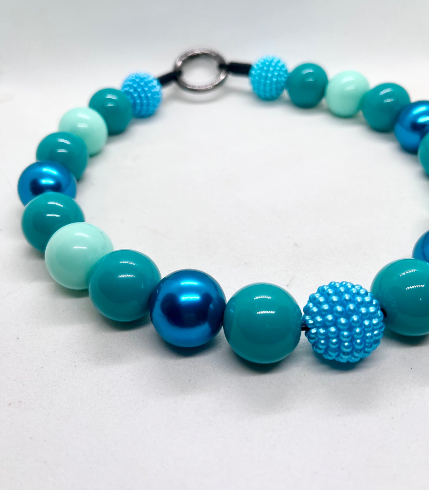 'Teal Me' Teal, Mint & Electric Blue Beaded Dog Collar