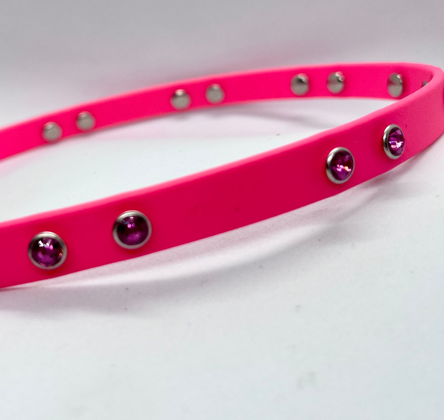 'Just Fine' Neon Yellow BioThane® & Silver Collar | Rhinestone Crystal Studs | 12 inch | Reduced to £12.60
