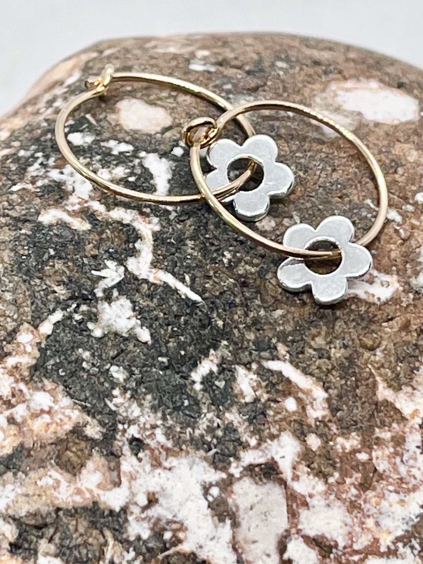 'Forever Flowers' Gold, Silver & Mixed Metal Hoop Earrings 15mm