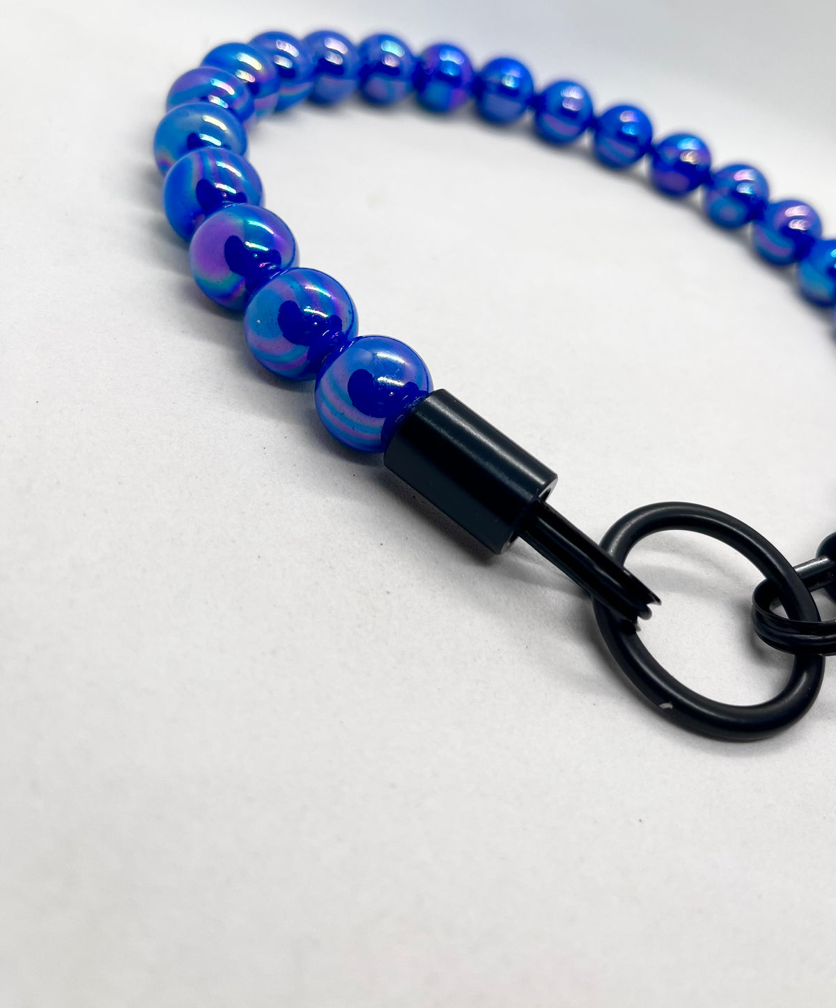Iridescent Blue 'Top Dog' Beaded Collar with Matte Black Stainless Steel Hardware
