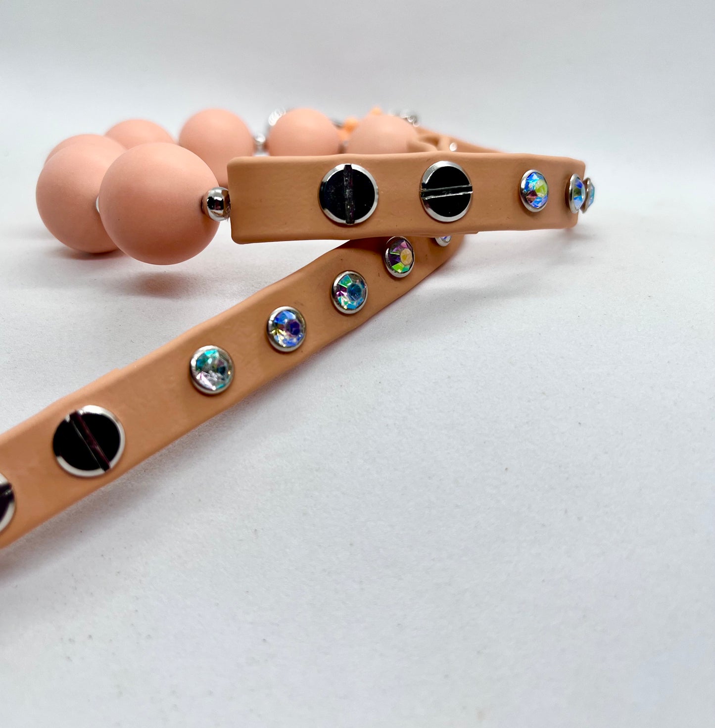 'Peachy Luxe' Peach Bead & BioThane® Collar with Iridescent Diamé Studs | Dog Necklace | JOOLS LONDON