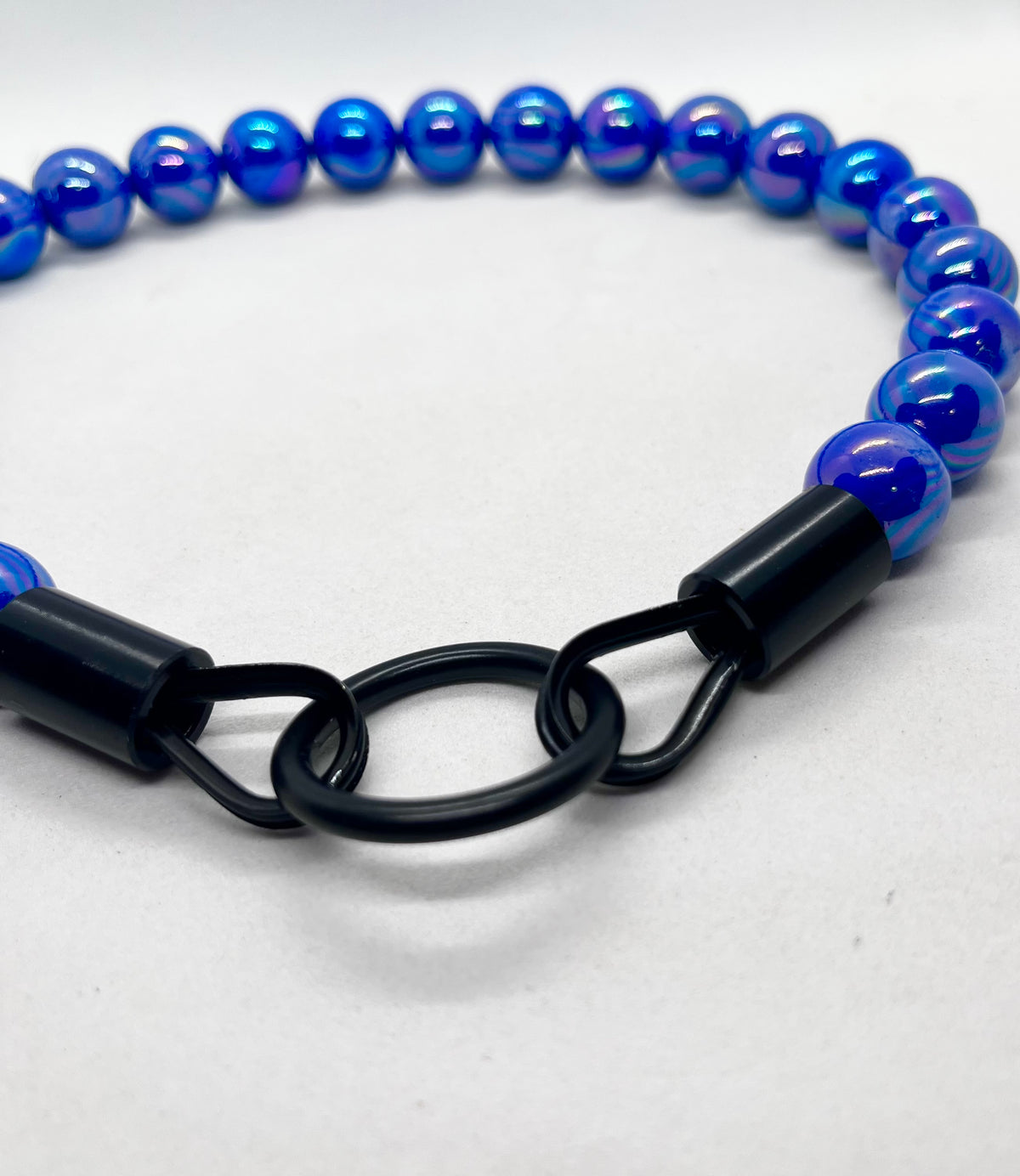 Iridescent Blue 'Top Dog' Beaded Collar with Matte Black Stainless Steel Hardware