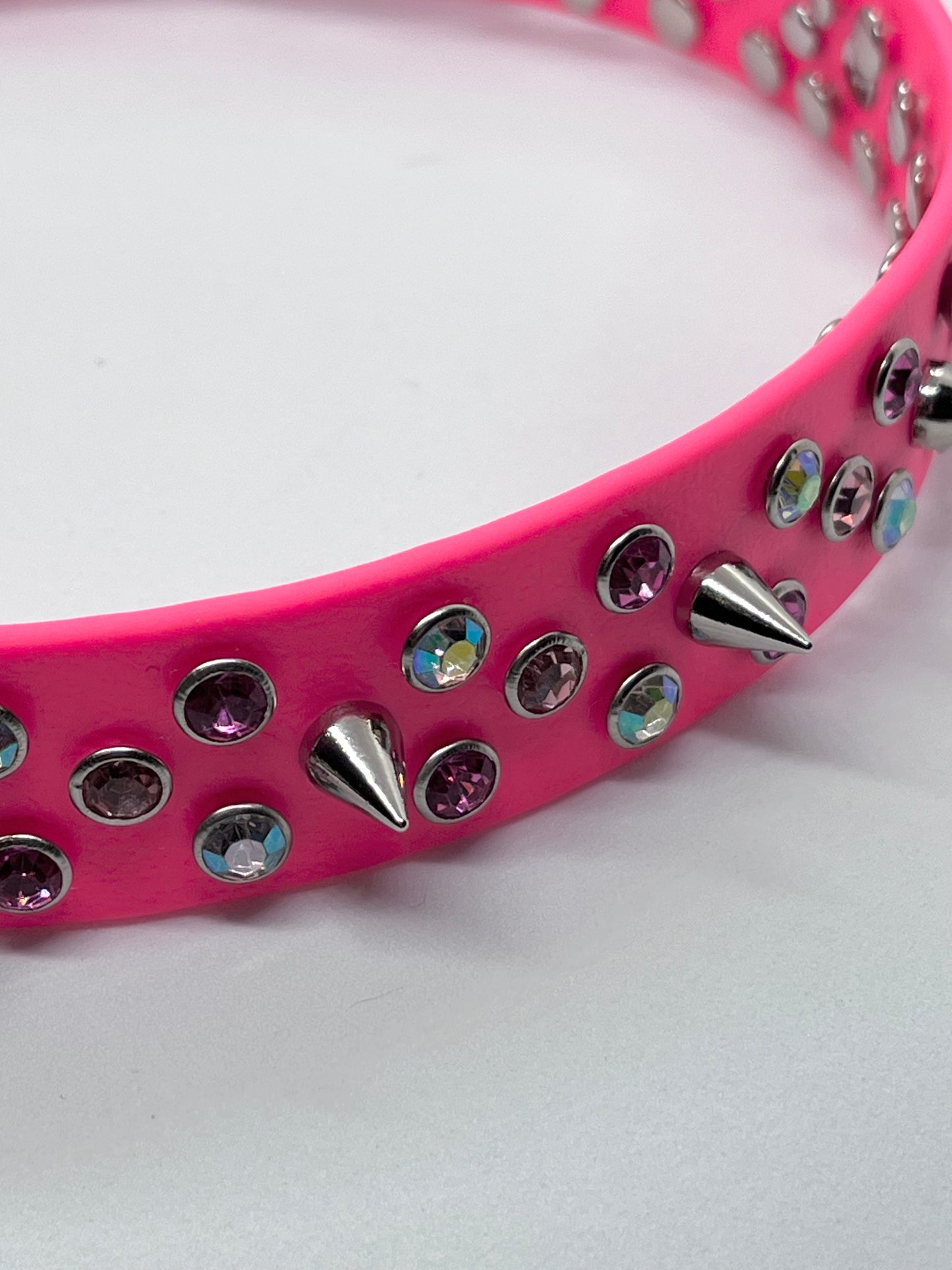 ‘Icon Only’ neon all out rhinestone crystal BioThane® sparkly spiked dog  collar with stainless steel hardware
