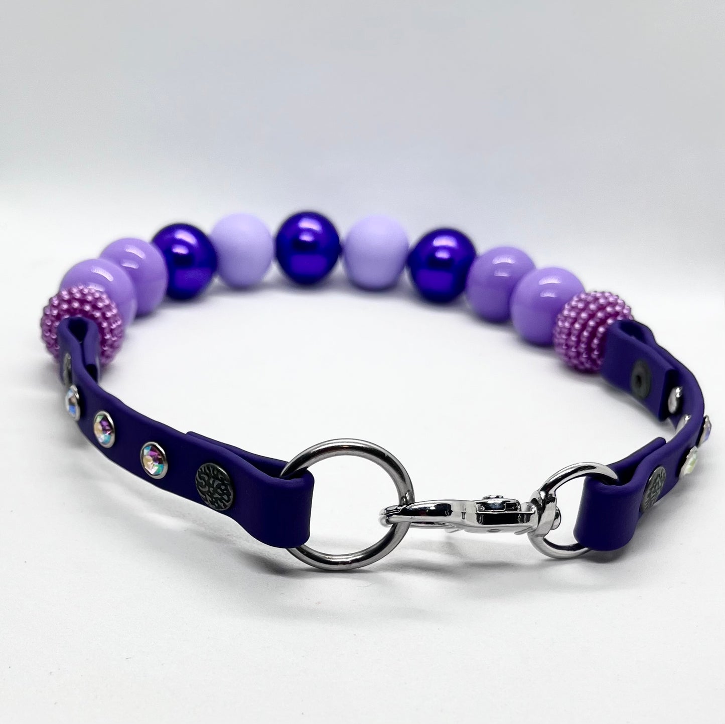 'Dual Force' Purple Bead & BioThane® Collar with Diamanté Studs