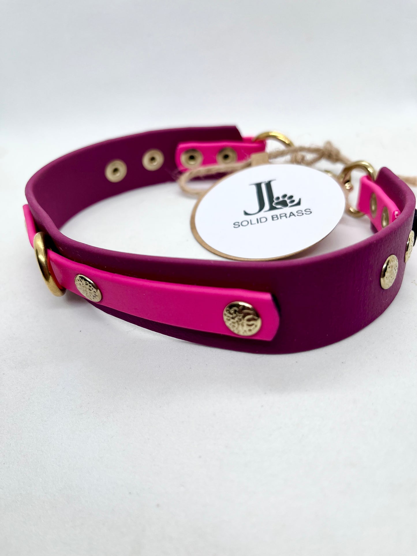 'How Posh’  Burgundy Red &  Pink BioThane® Collar - Solid Brass Hardware | 14 inch | Reduced to £19.80