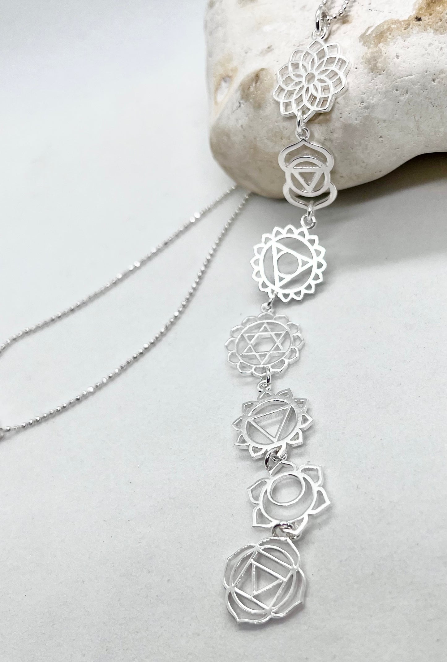 ‘Boho Chakra’ drop necklace 925 sterling silver diamond cut ball chain