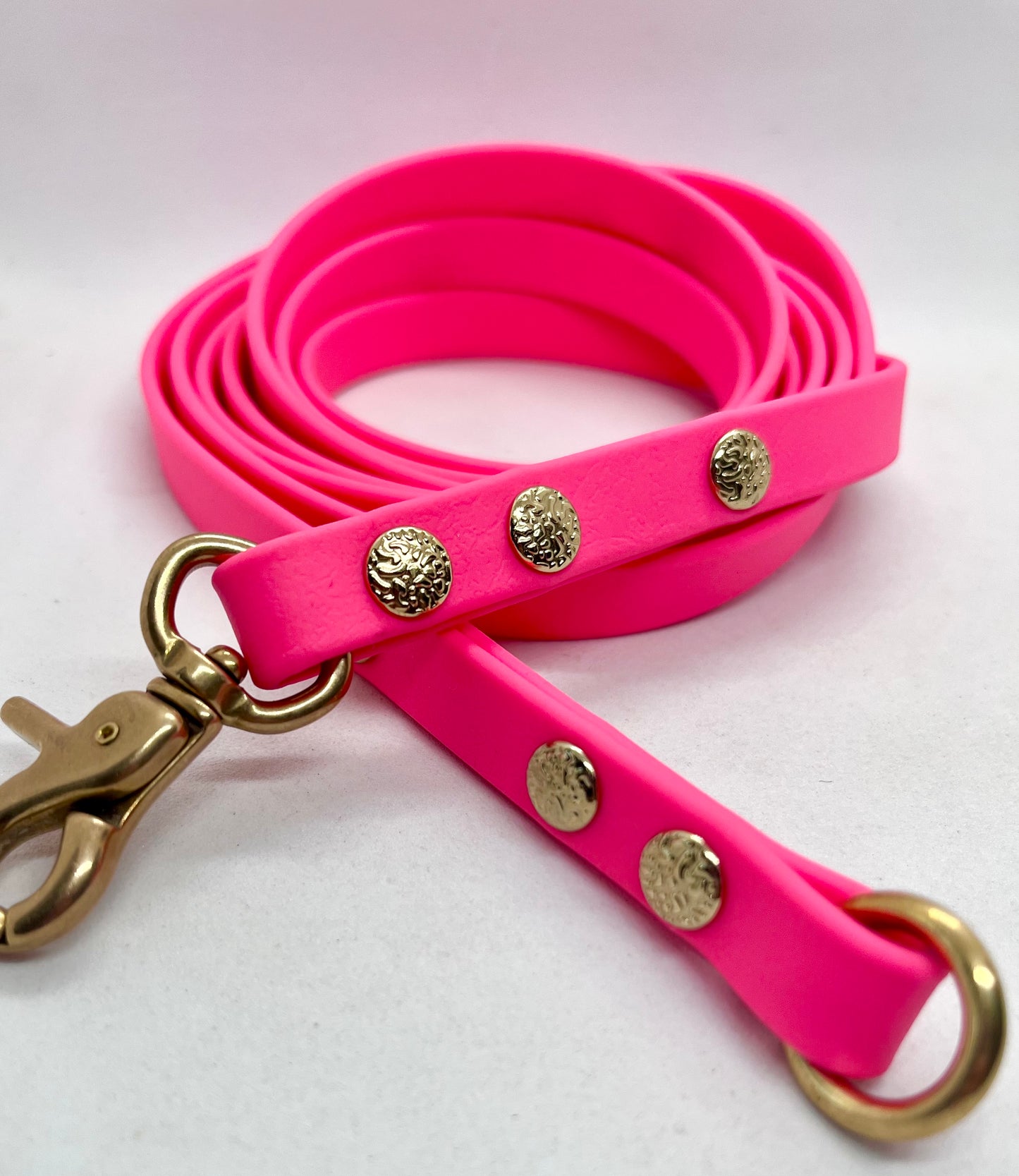 Luxe Lead Neon Pink BioThane®  Solid Brass Dog Lead with Handle