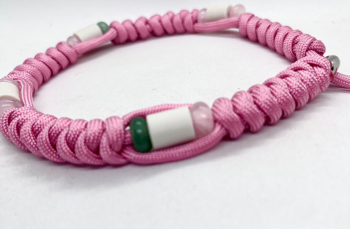 Luxury Pink Crystal Rose Quartz & Aventurine Paracord EM Ceramic Pet Collar - Flea & Tick Prevention