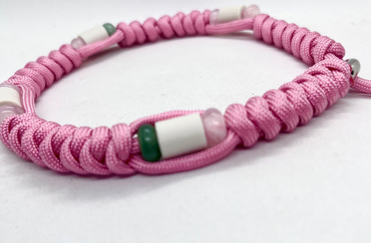 Luxury Pink Crystal Rose Quartz & Aventurine Paracord EM Ceramic Pet Collar - Flea & Tick Prevention