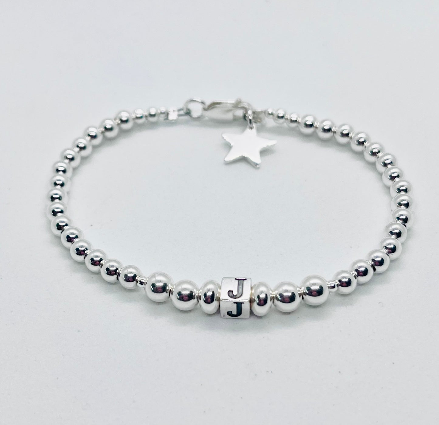 925 sterling silver personalised 'Cube' letter bead bracelet