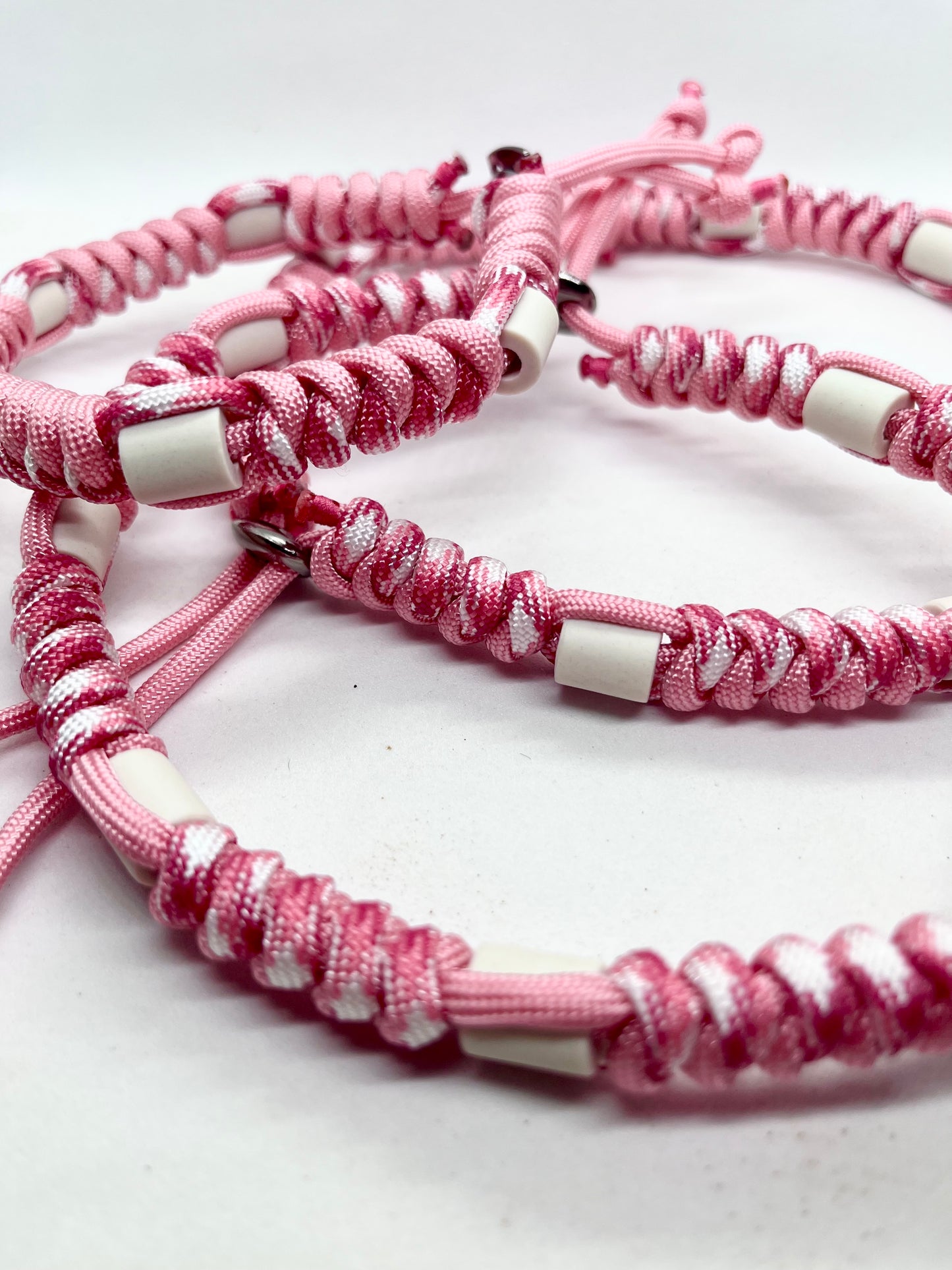 'Pink Pawfect' Breast Cancer Awareness EM Collar -  Pink & White Beaded Dog Collar Flea & Tick Prevention