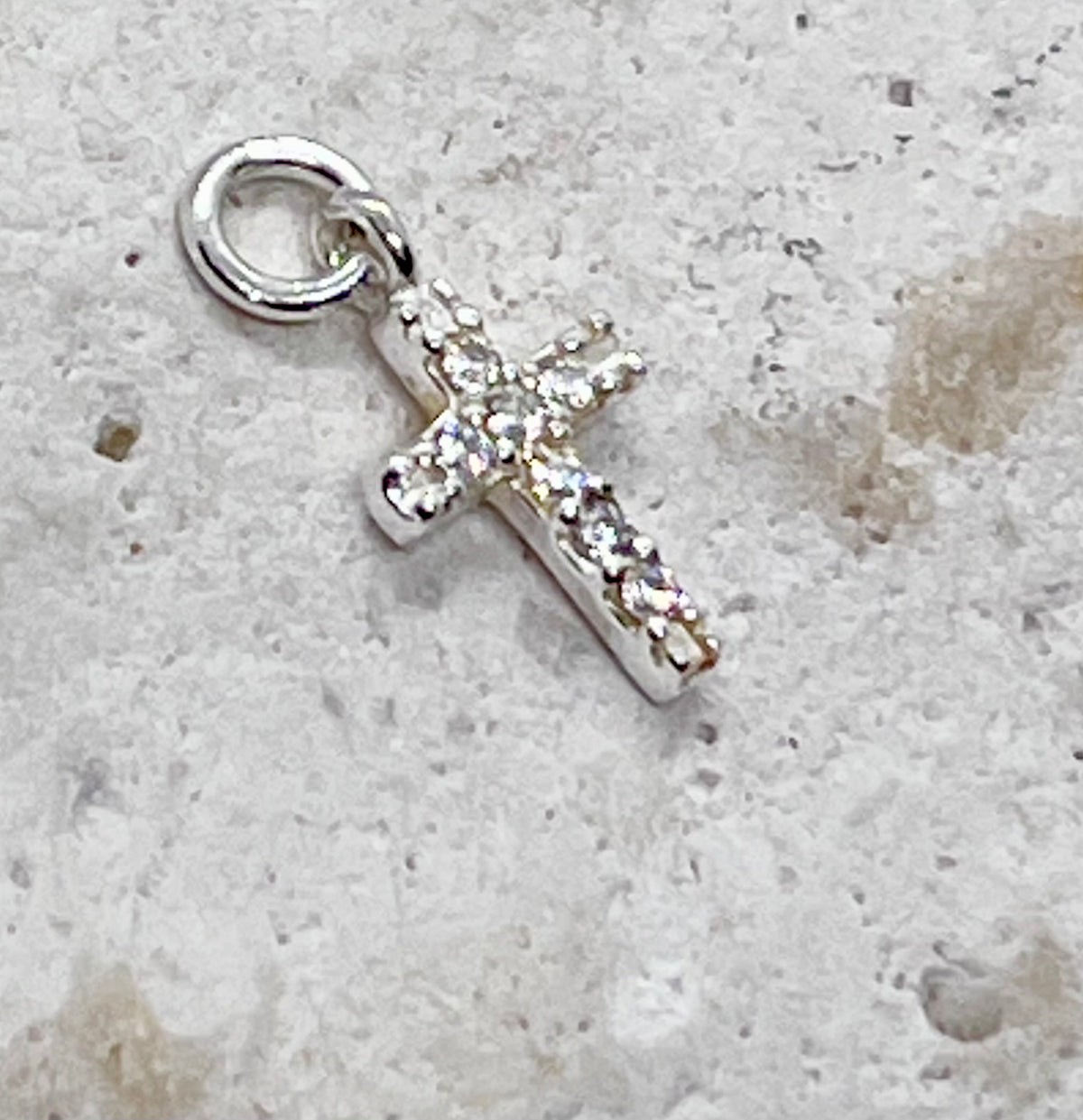 925 Sterling Silver Chain ‘Diamanté Cross’ Charm Jump Ring or Lobster Clasp