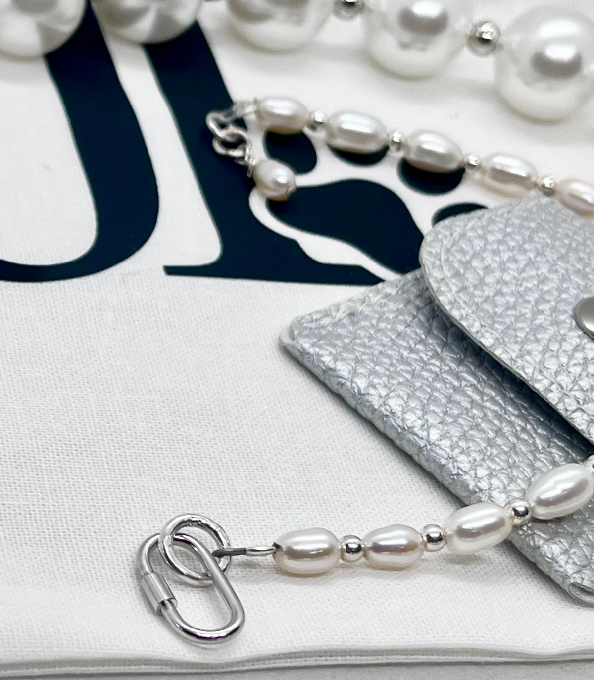 925 ‘Pearl Bond’ Freshwater Pearl & Bead Bracelet with Hallmarked Industrial Chic Carabiner Clasp