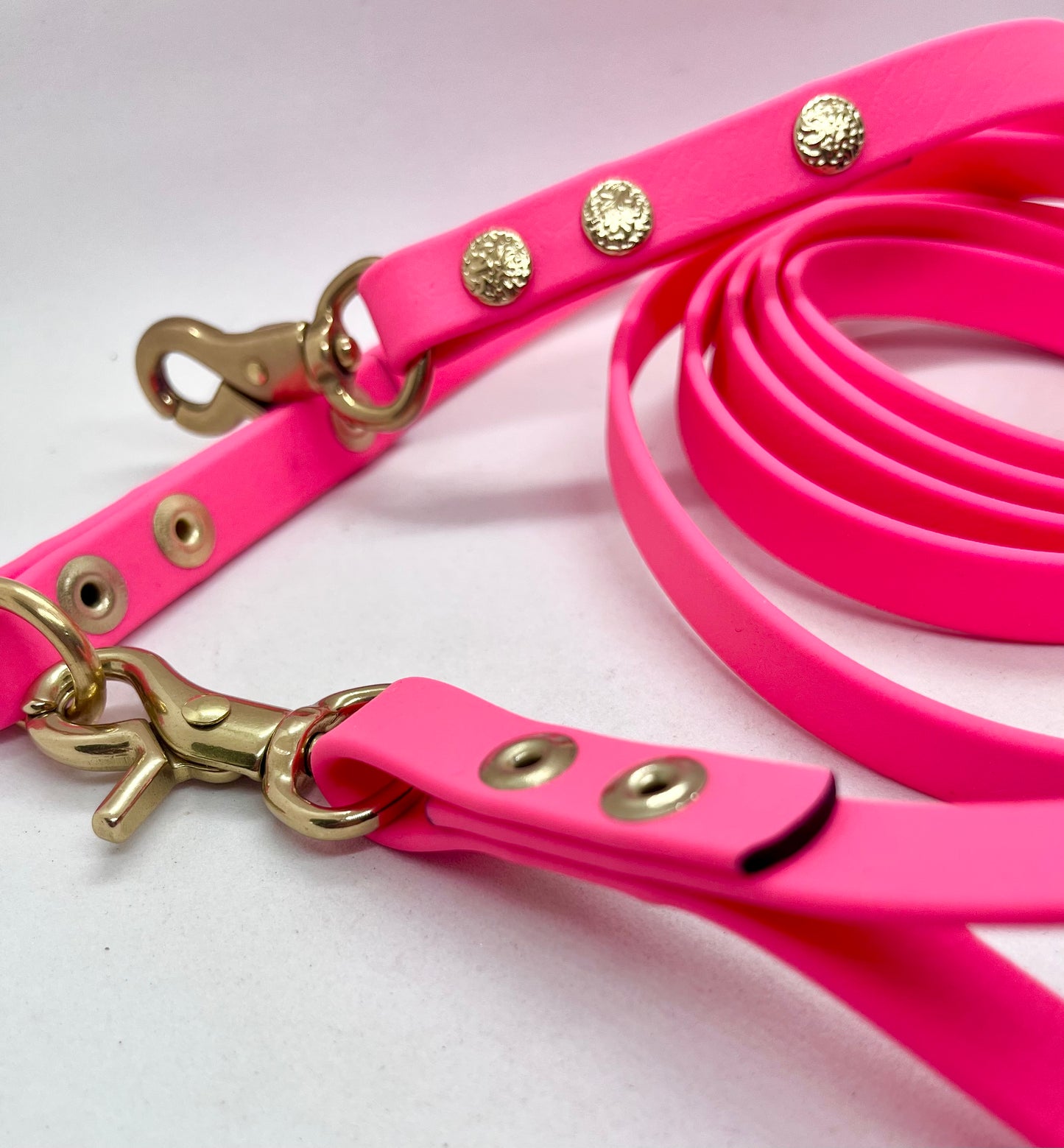 Luxe Lead Neon Pink BioThane®  Solid Brass Dog Lead with Handle