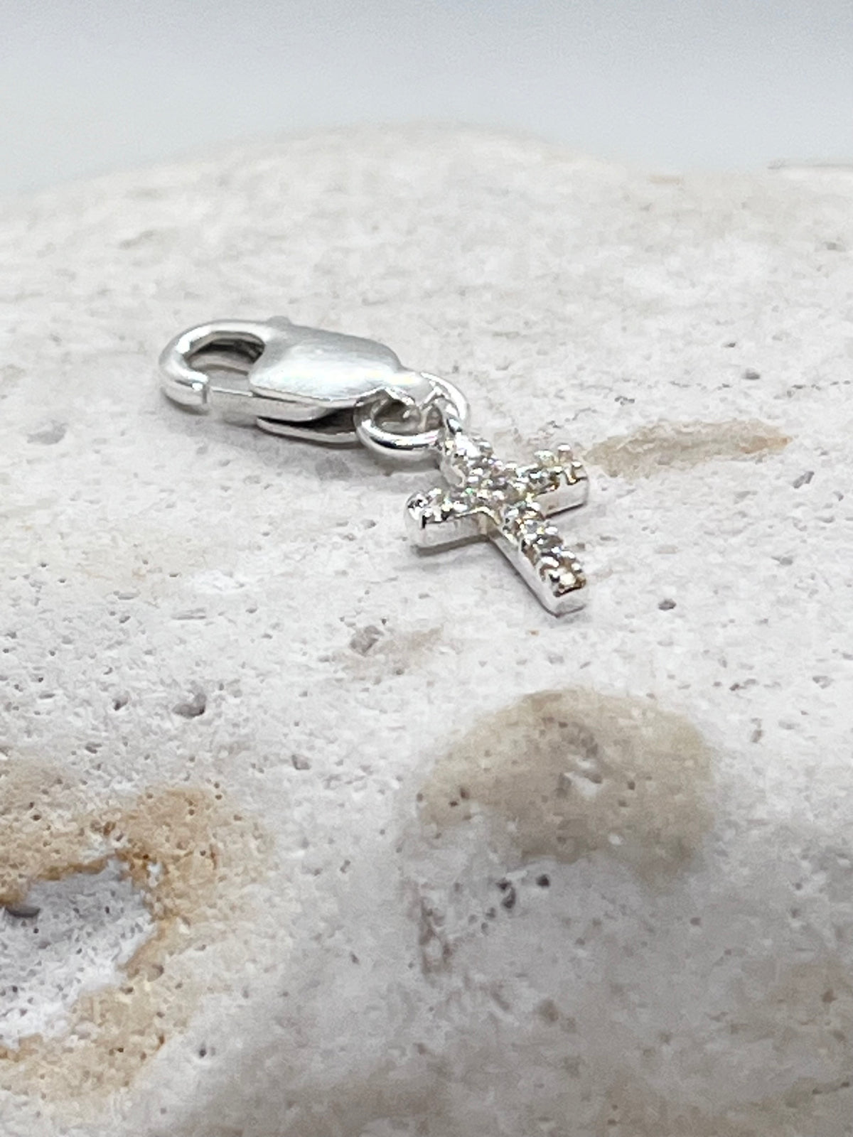 925 Sterling Silver Chain ‘Diamanté Cross’ Charm Jump Ring or Lobster Clasp