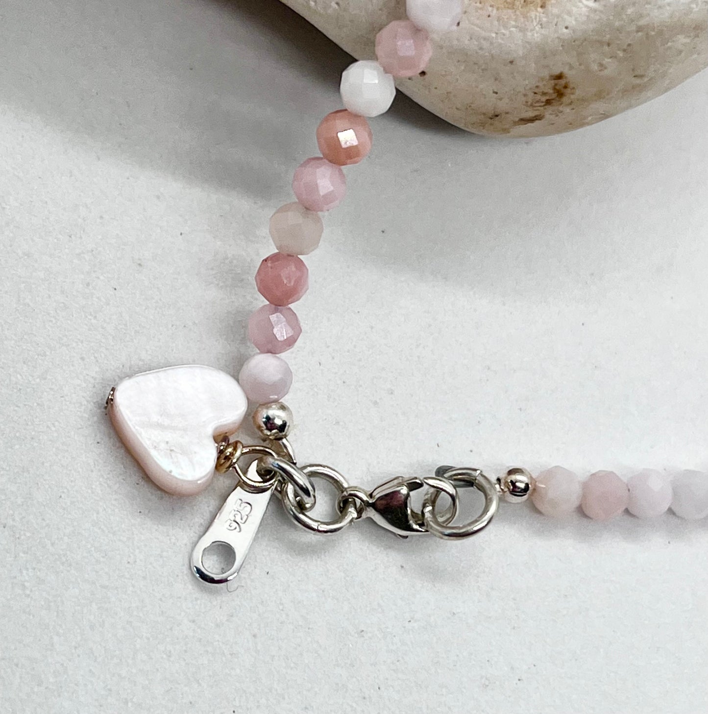 925 sterling silver 'Pretty Pink’ genuine faceted Pink Opal bead anklet