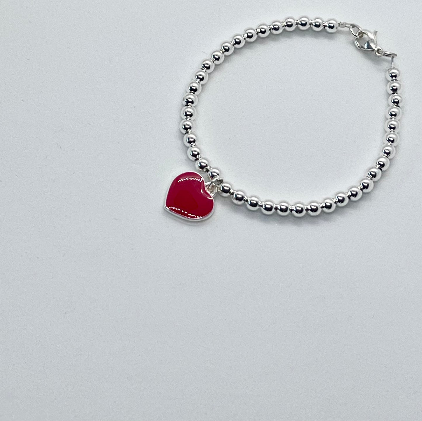 SALE… 925 sterling silver plated enamel red heart bracelet