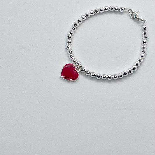 SALE… 925 sterling silver plated enamel red heart bracelet