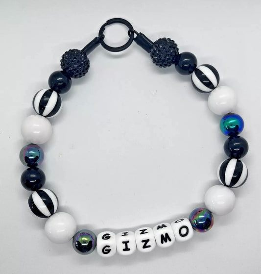 Black & white monochrome holographic personalised beaded dog collar necklace