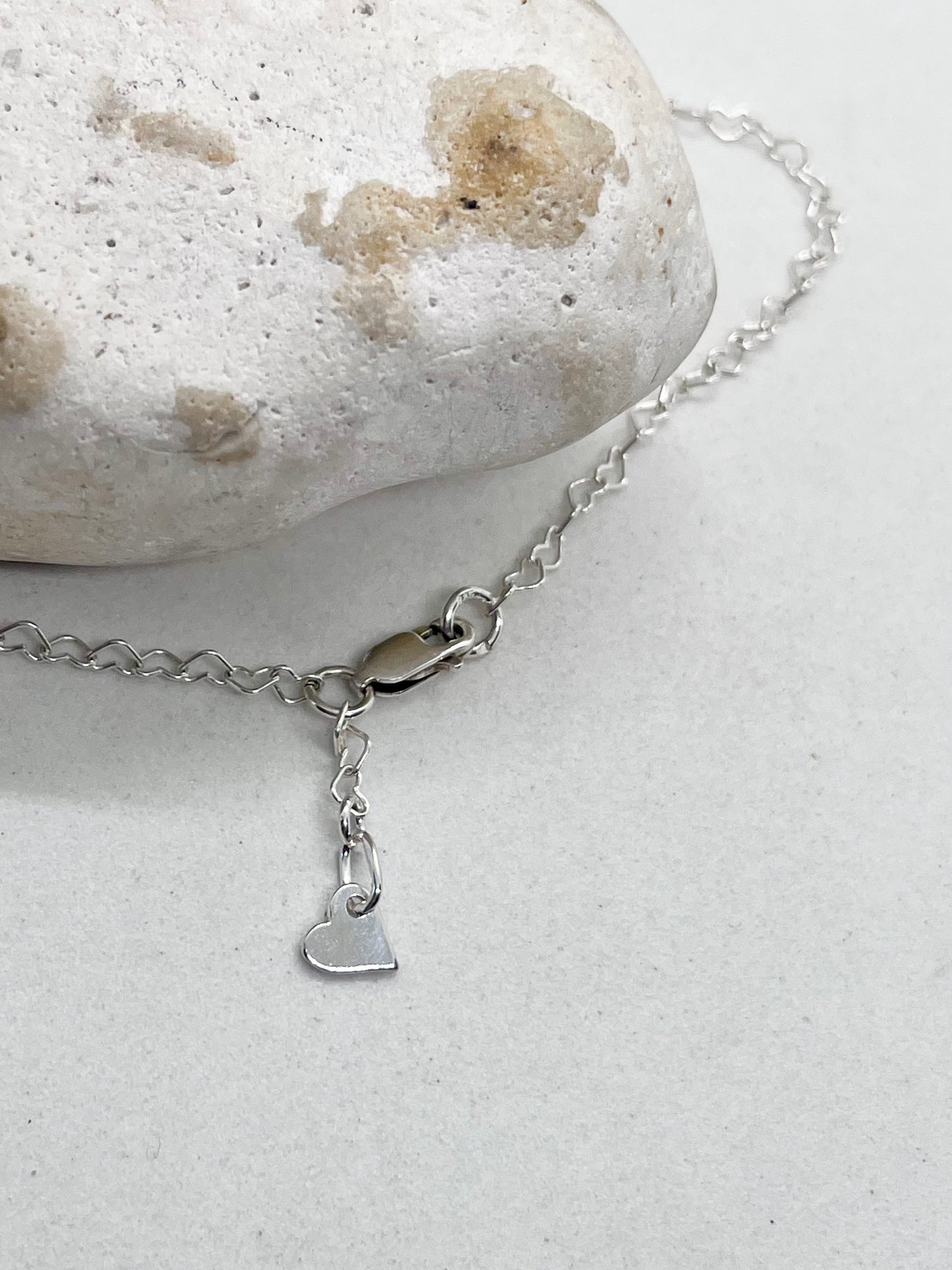 'Heart Links' Heart Chain Anklet & Heart Charm 925 Sterling Silver