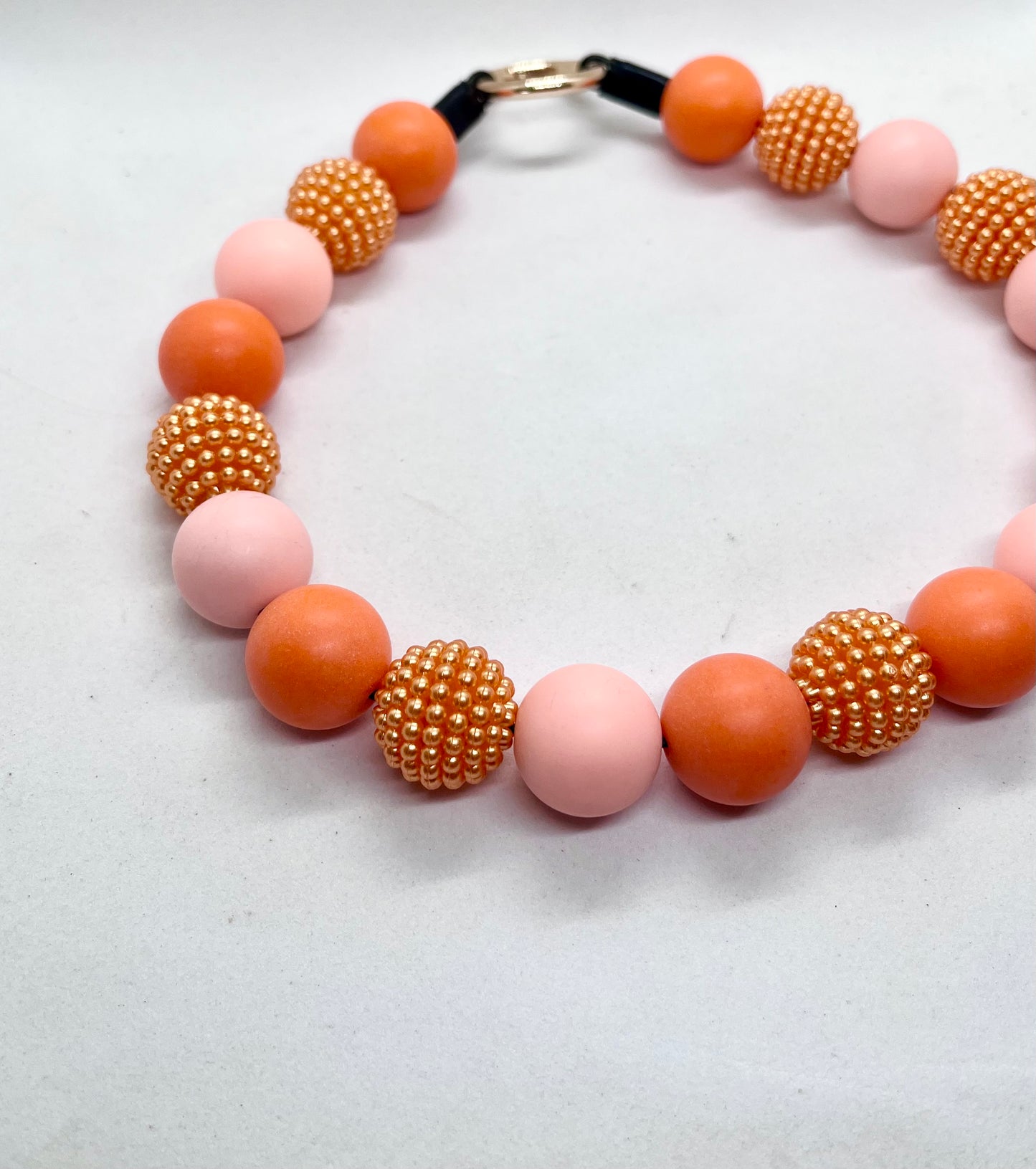 'Peachy Keen' Coral, Pink & Gold Beaded Dog Collar