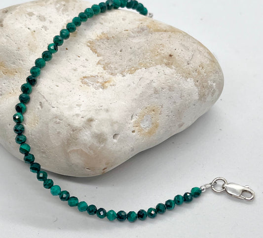 925 sterling silver genuine faceted Malachite bracelet 'Stone of Transformation'