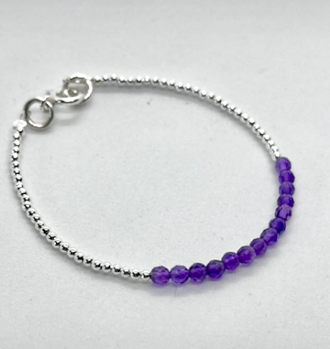 925 sterling silver Amethyst 50/50 silver bead bracelet