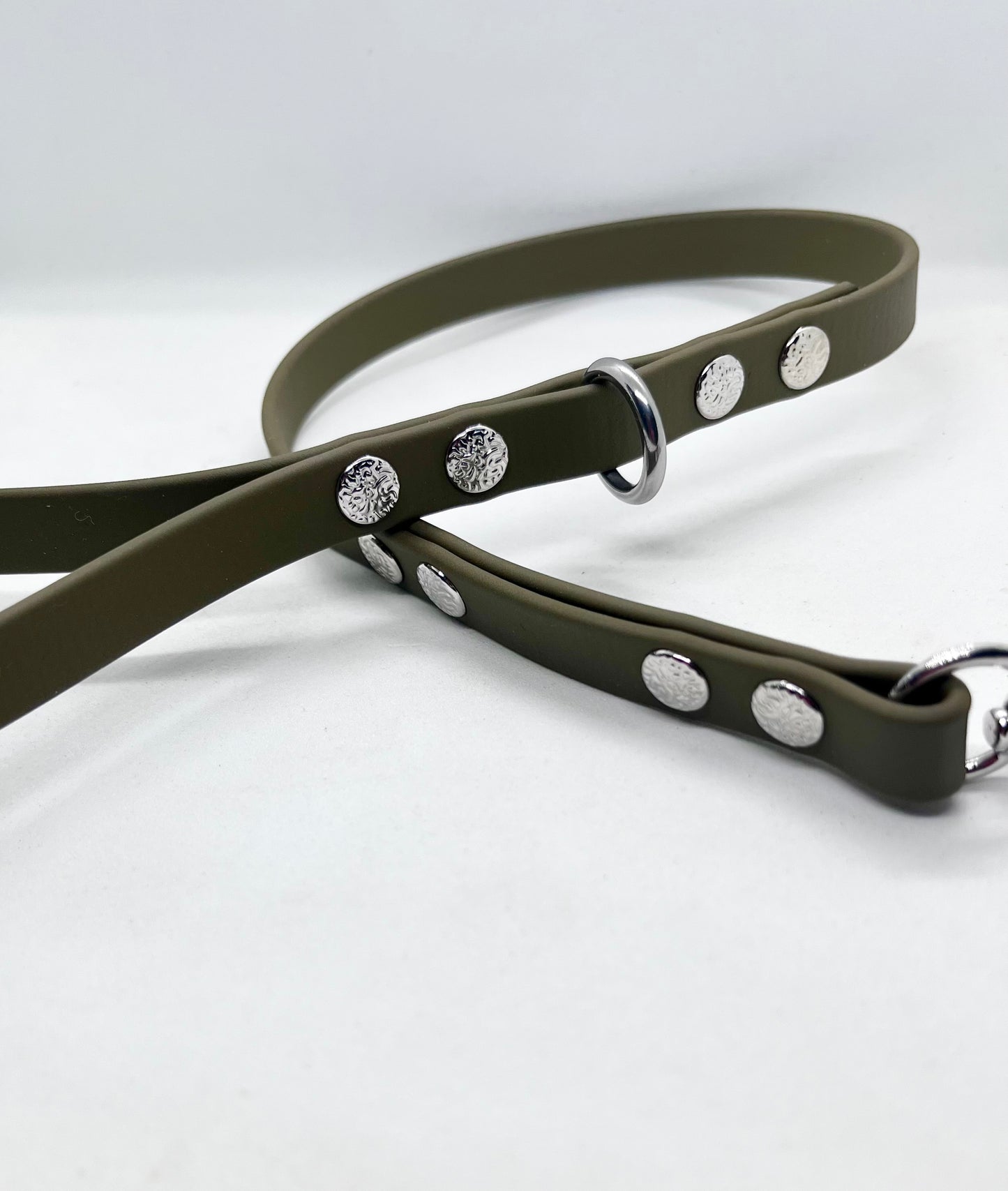 'Just Close' Plain BioThane® 12 inch Lead Extender  - Textured Steel Studs Stainless Steel Hardware Short Leash Training