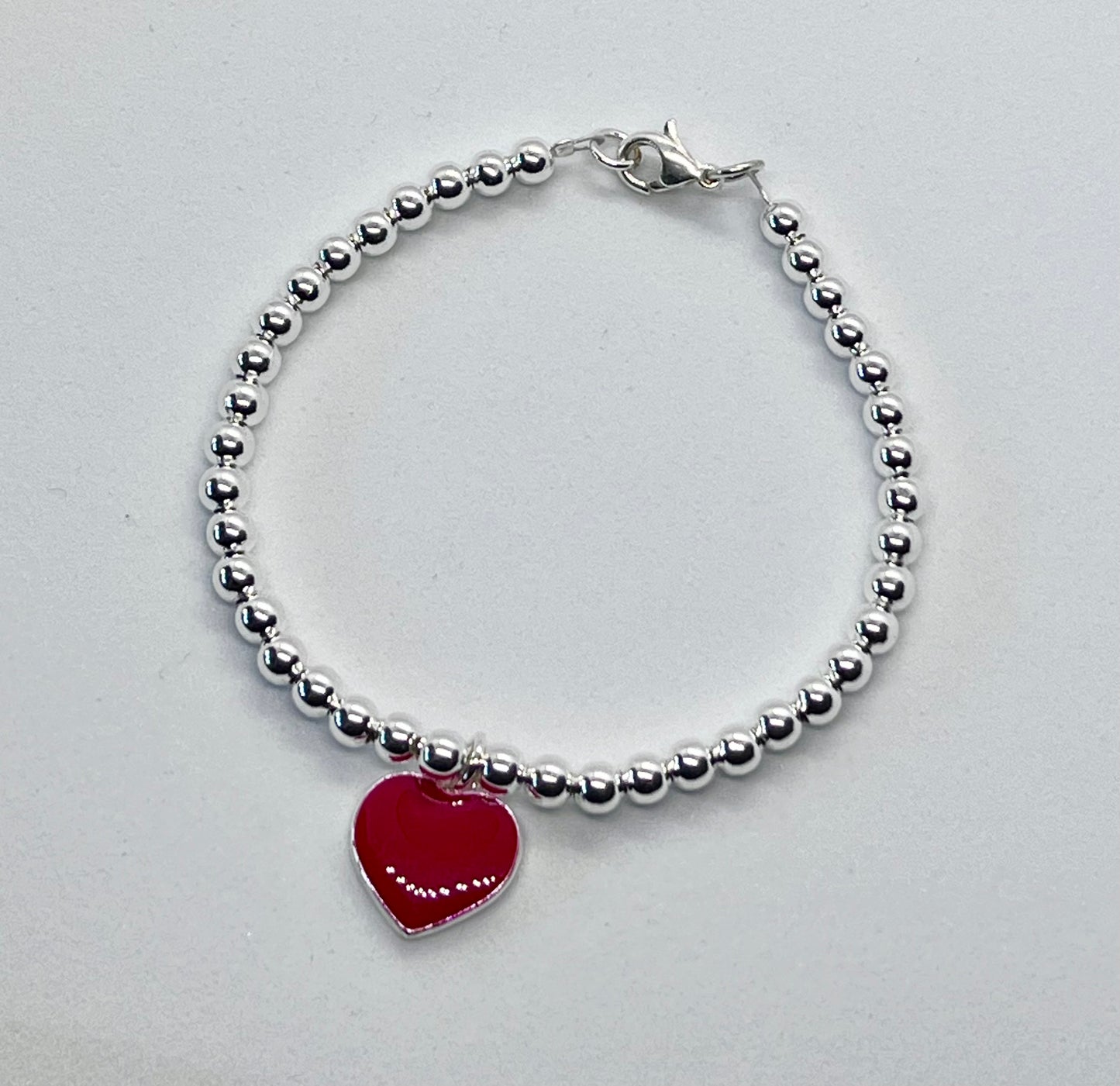 SALE… 925 sterling silver plated enamel red heart bracelet