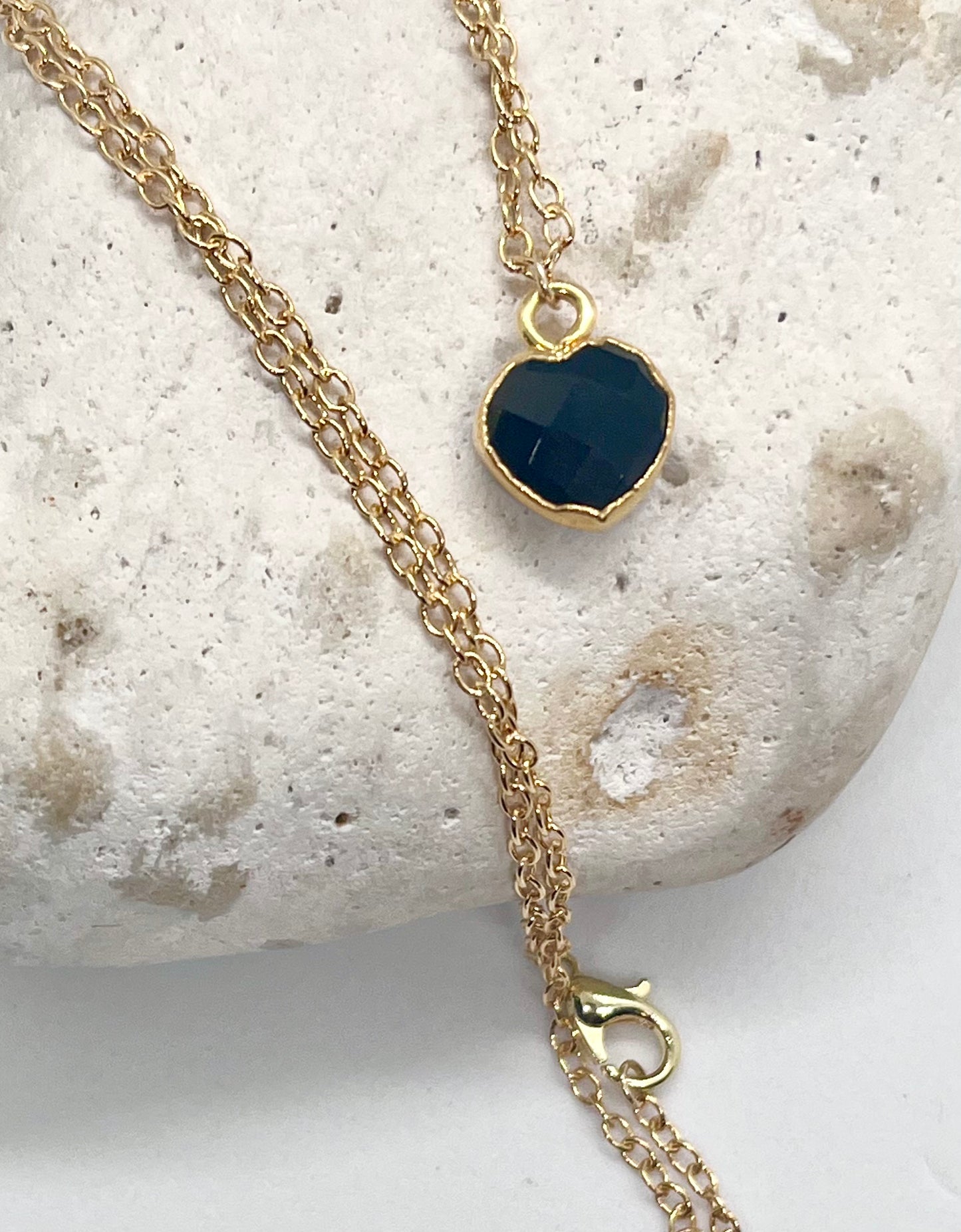 ‘All Heart’ 18ct Gold Onyx Heart choker necklace cable trace chain
