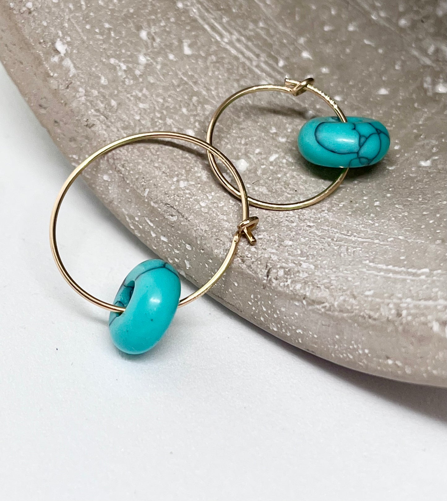 'Turquoise Zen' 14k Gold Turquoise Donut Plain Fine Wire Ear Hoop Earrings