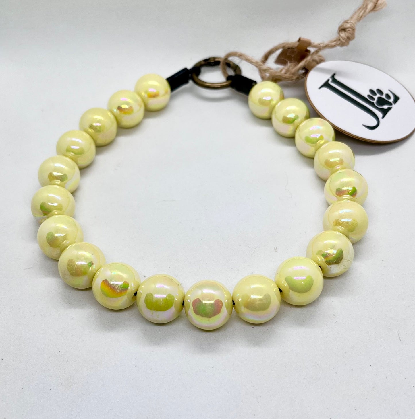 'Full Focus' Yellow Iridescent Beaded Dog Collar Pet Necklace | 14 inch | Reduced to £13.80
