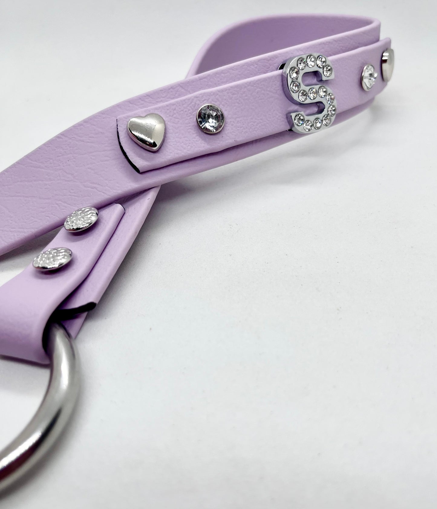 Luxe Letter collar on dog - lilac diamanté personalised
