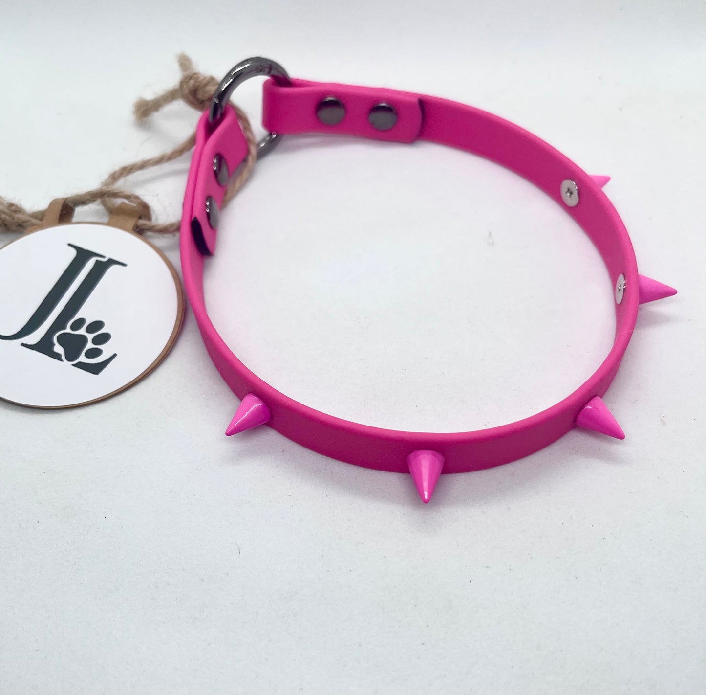 'Oh My' Hot Pink Colour Blend  Bright BioThane® Studded Collar - Colour Cone Spiked Studs | 14 inch | Reduced to £13.80