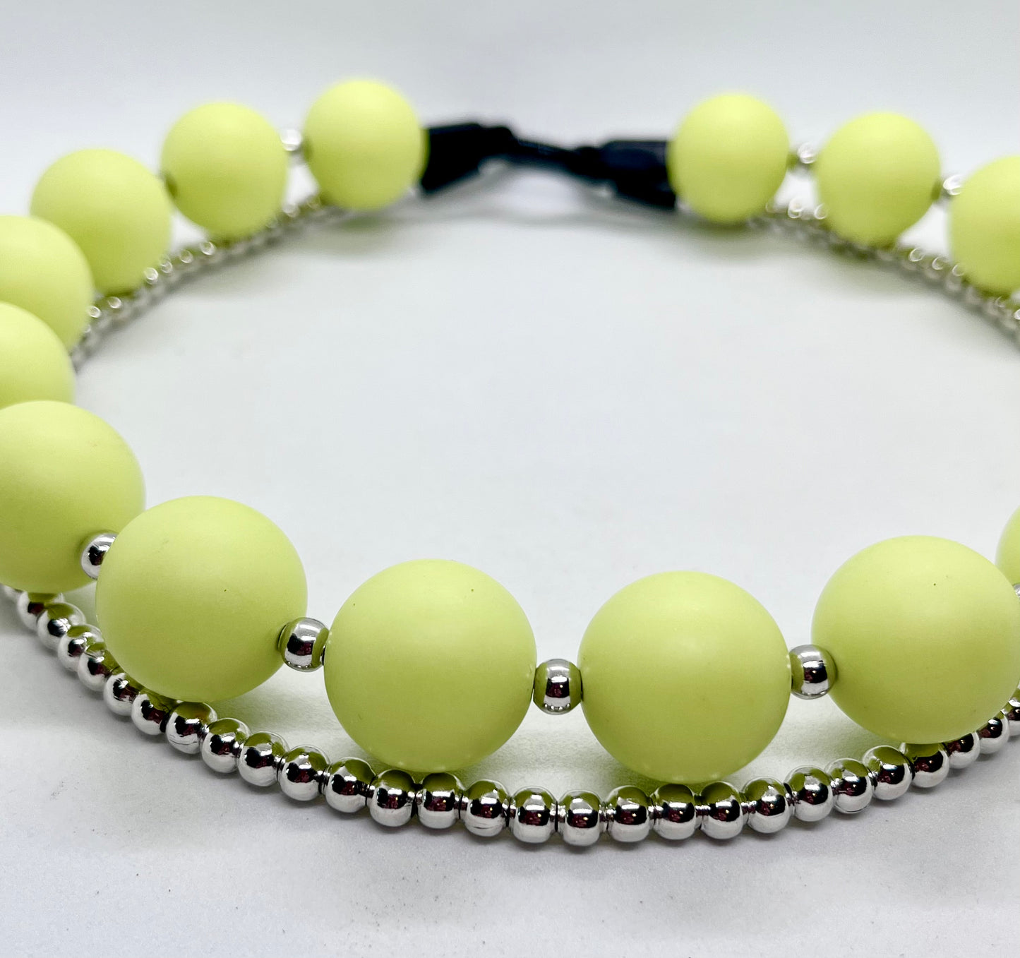 'Runway Ready' Lime Green & Silver Ball Chain Double Dog Collar Set