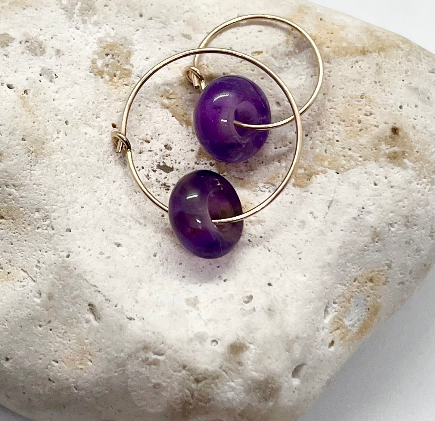 'Amethyst Zen' 14k Gold Amethyst Donut Plain Fine Wire Ear Hoop Earrings
