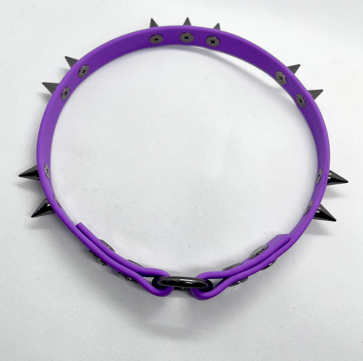 'Little Drama' Purple Studded BioThane® Collar - Gunmetal Cone Spikes