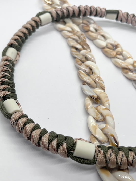 Paracord EM collar khaki army green & desert camouflage ceramic pet collar fleas & tick prevention