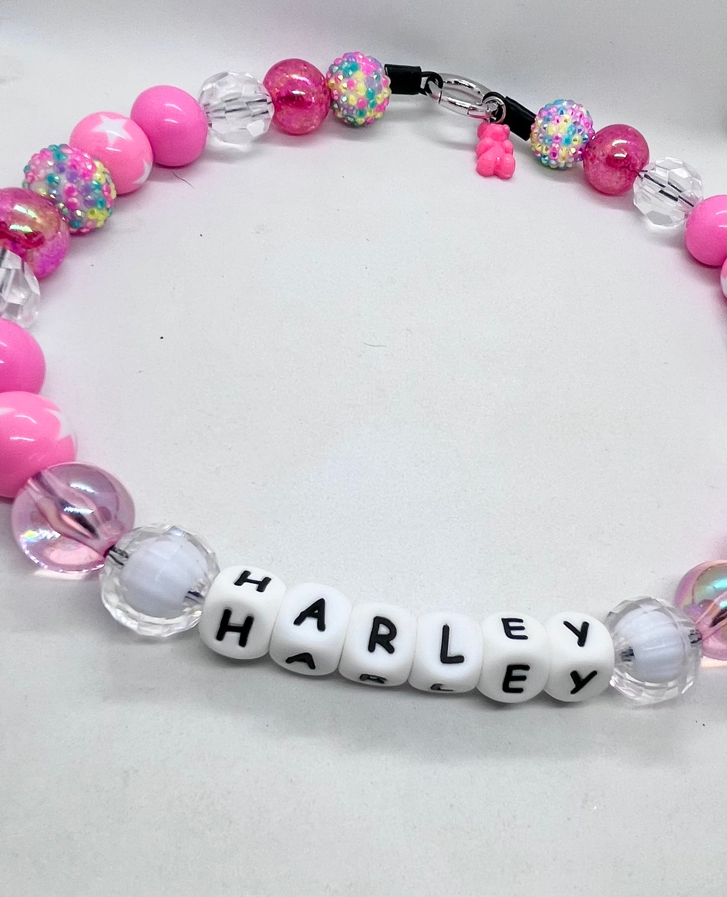 'Disco Fever' Pink Star & Disco Ball Pearl Beaded Dog Collar