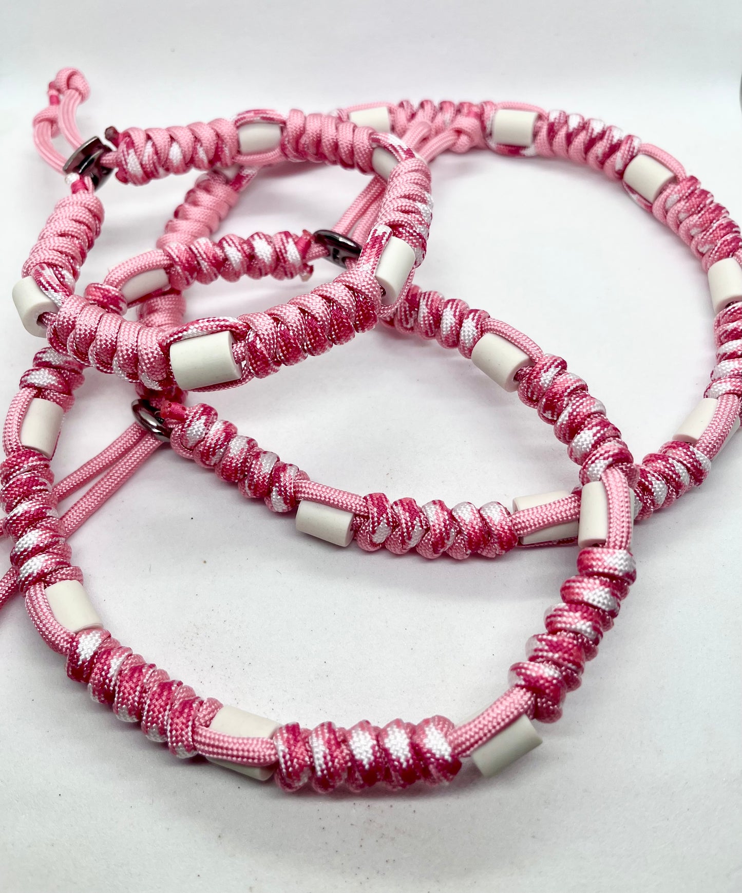'Pink Pawfect' Breast Cancer Awareness EM Collar -  Pink & White Beaded Dog Collar Flea & Tick Prevention